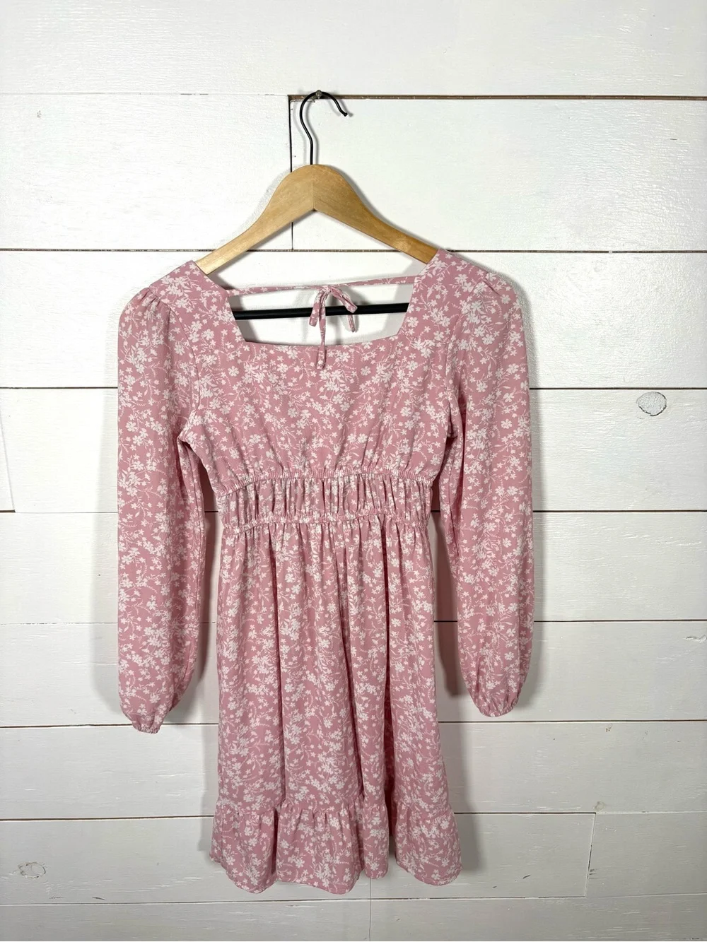 Speechless Pink Floral Smocked Long Sleeve Mini Dress Girls Size 14